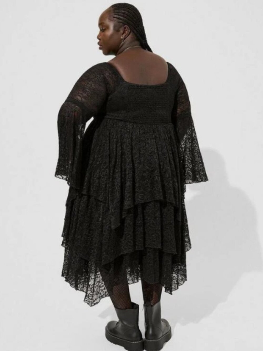 Torrid Festi Black Lace Bell Sleeve Tiered Midi Dress Size 2 (18/20) Whimsigoth - Picture 2 of 12